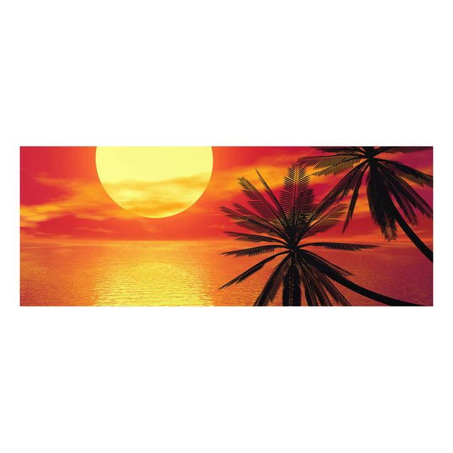 Glasbild - Karibischer Sonnenuntergang - Panorama Quer