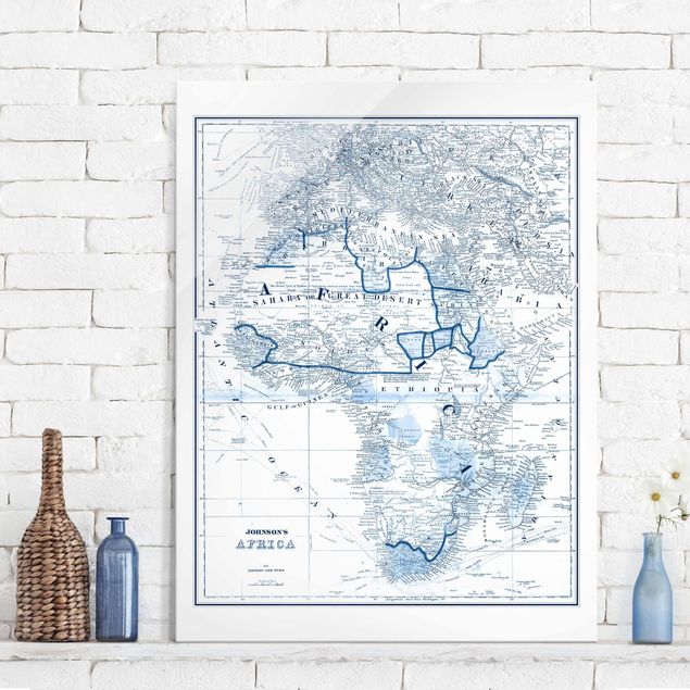 Glas Magnettafel Karte in Blautönen - Afrika