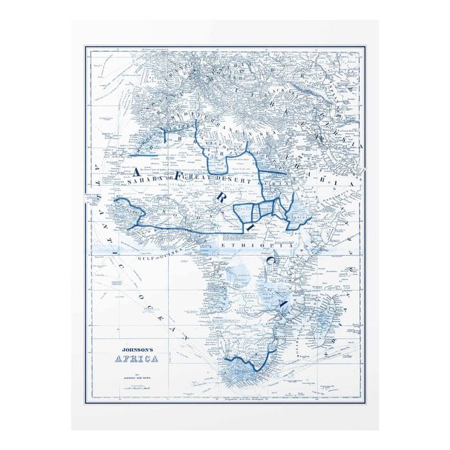 Glasbild - Karte in Blautönen - Afrika - Hochformat 4:3