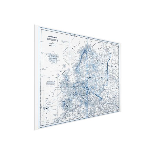 Glasbild - Karte in Blautönen - Europa - Querformat 3:4