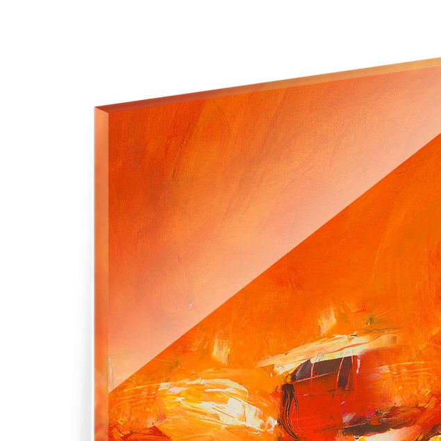 Glasbild - Komposition in Orange - Quadrat 1:1