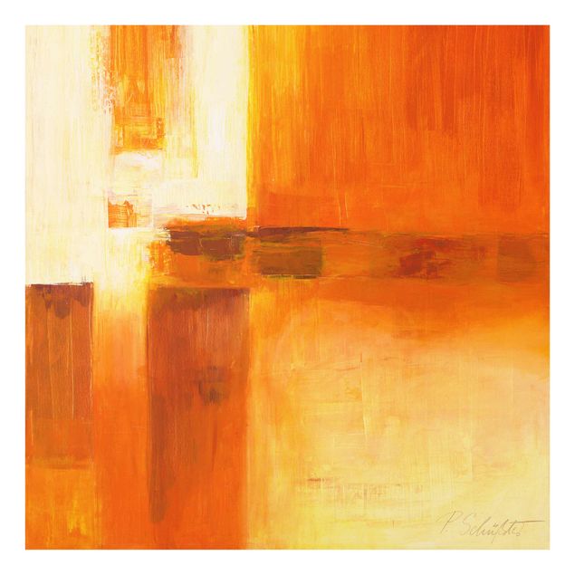 Glasbild - Komposition in Orange und Braun 01 - Quadrat 1:1
