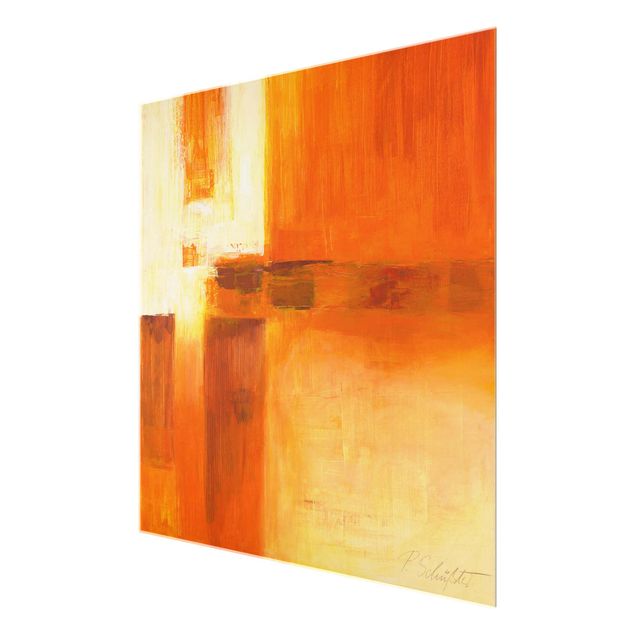 Glasbild - Komposition in Orange und Braun 01 - Quadrat 1:1