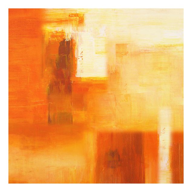 Glasbild - Komposition in Orange und Braun 02 - Quadrat 1:1