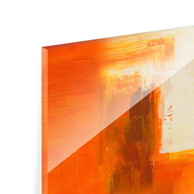 Glasbild - Komposition in Orange und Braun 02 - Quadrat 1:1