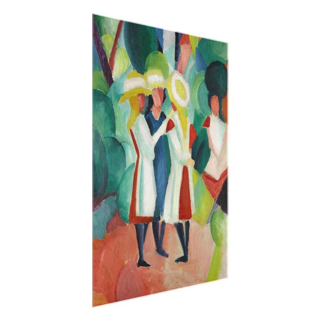 Glasbild - Kunstdruck August Macke - Drei Mädchen mit gelben Strohhüten - Hoch 3:4