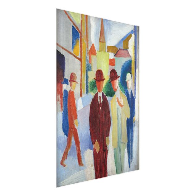 Glasbild - Kunstdruck August Macke - Helle Straße mit Leuten - Hoch 3:4