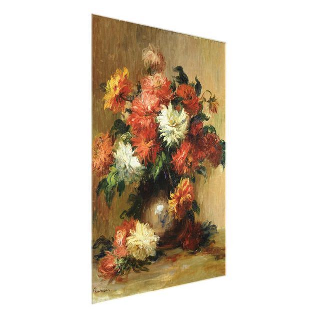 Glasbild - Kunstdruck Auguste Renoir - Stillleben mit Dahlien - Impressionismus Hoch 3:4
