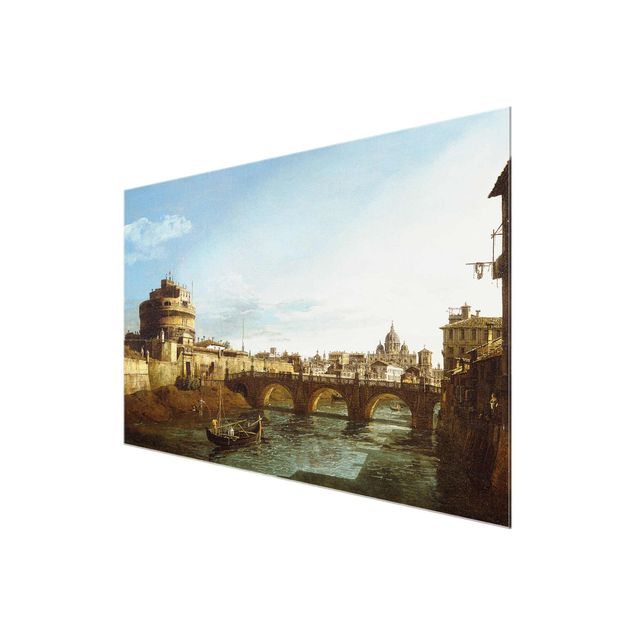 Glasbild - Kunstdruck Bernardo Bellotto - Ansicht Roms am Ufer der Tiber, mit der Kirche San Giovanni dei Fiorentini im Hintergrund - Quer 3:2