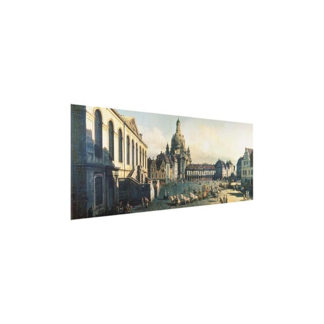 Glasbild - Kunstdruck Bernardo Bellotto - Der Neue Markt in Dresden - Panorama Quer