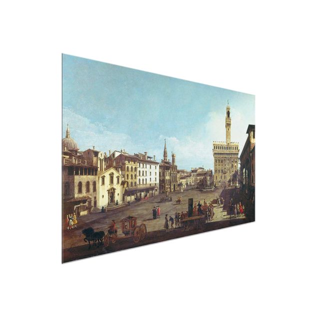 Glasbild - Kunstdruck Bernardo Bellotto - Die Piazza della Signoria in Florenz - Quer 3:2