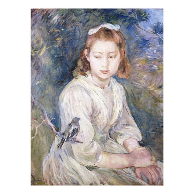 Glasbild - Kunstdruck Berthe Morisot - Junges Mädchen mit einem Vogel - Hoch 3:4