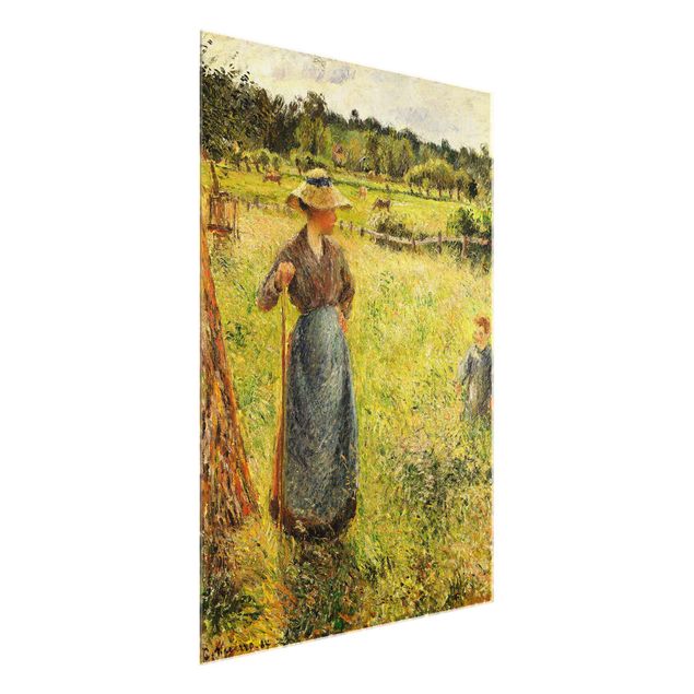 Glasbild - Kunstdruck Camille Pissarro - Die Heumacherin - Impressionismus Hoch 3:4
