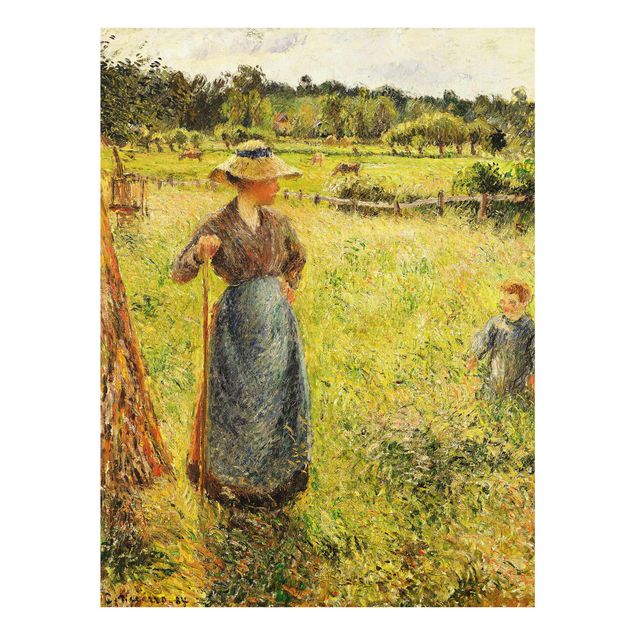 Glasbild - Kunstdruck Camille Pissarro - Die Heumacherin - Impressionismus Hoch 3:4