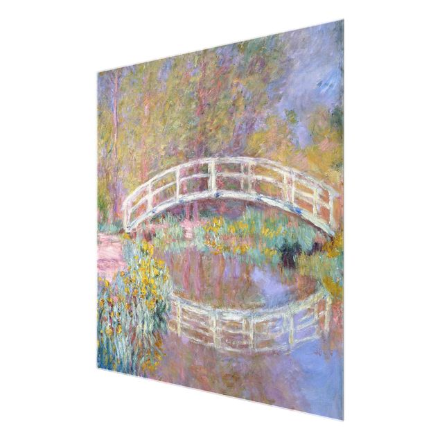 Glasbild - Kunstdruck Claude Monet - Brücke in Monets Garten - Impressionismus Quadrat 1:1