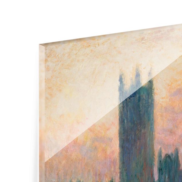 Glasbild - Kunstdruck Claude Monet - Das Parlament in London bei Sonnenuntergang - Impressionismus Quadrat 1:1