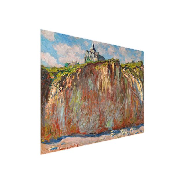 Glasbild - Kunstdruck Claude Monet - Die Kirche von Varengeville bei Abendsonne - Impressionismus Quer 4:3