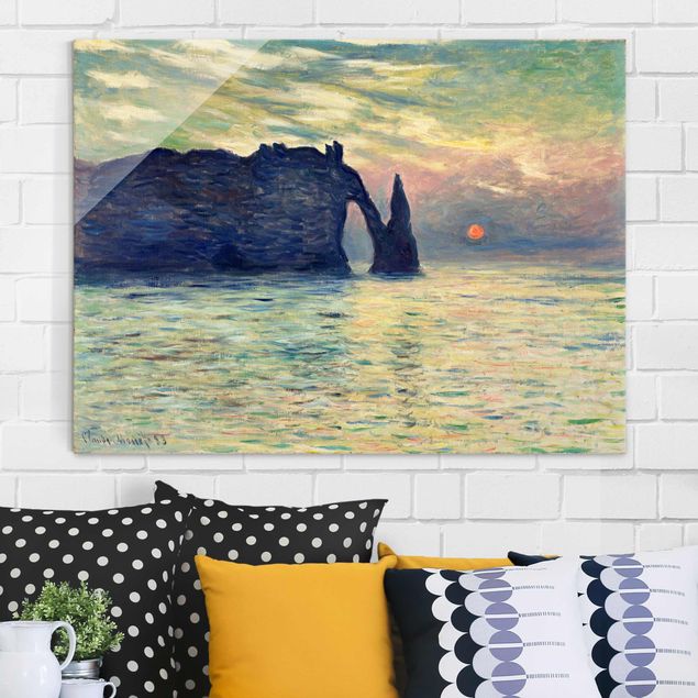 Glas Magnetboard Claude Monet - Felsen Sonnenuntergang