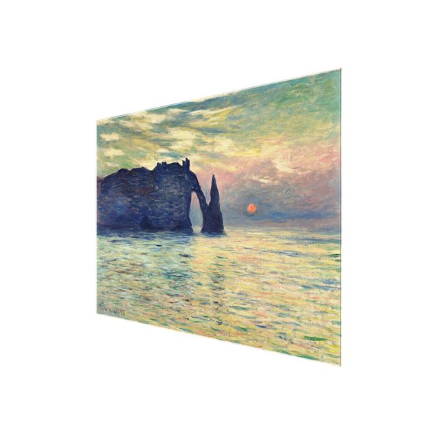 Glasbild - Kunstdruck Claude Monet - Felsen, Étretat, Sonnenuntergang - Impressionismus Quer 4:3