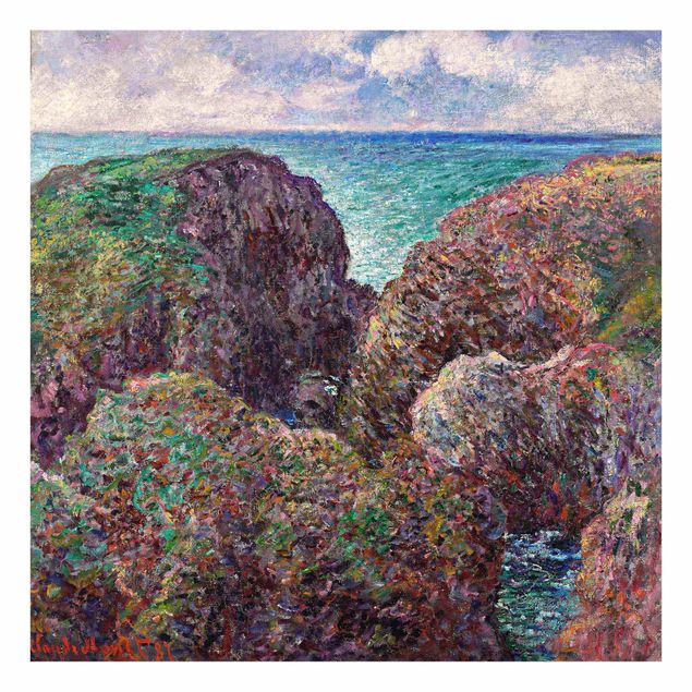 Glasbild - Kunstdruck Claude Monet - Felsengruppe bei Port-Goulphar - Impressionismus Quadrat 1:1