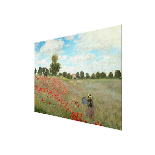 Glasbild - Kunstdruck Claude Monet - Mohnfeld bei Argenteuil - Impressionismus Quer 4:3