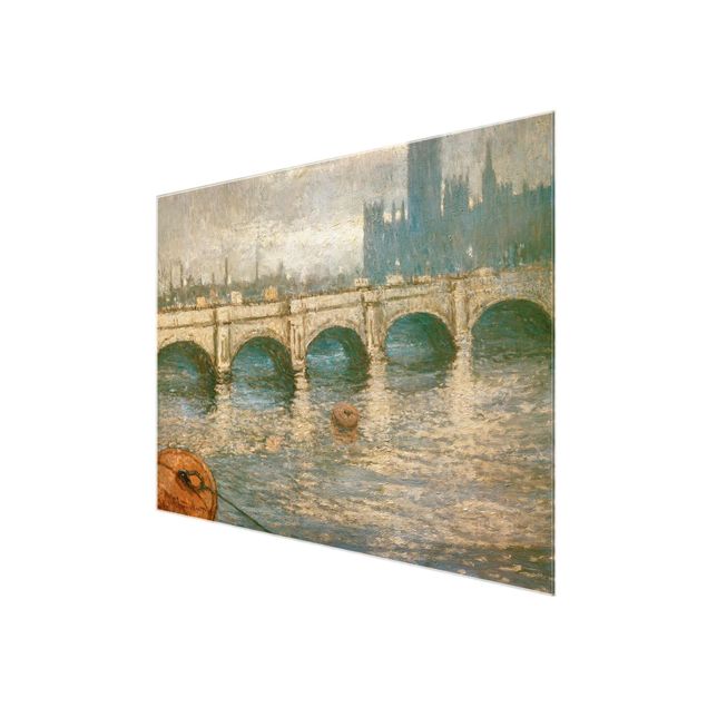 Glasbild - Kunstdruck Claude Monet - Themsebrücke und Parlamentsgebäude in London - Impressionismus Quer 4:3