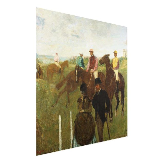 Glasbild - Kunstdruck Edgar Degas - Jockeys auf der Rennbahn - Impressionismus Quadrat 1:1