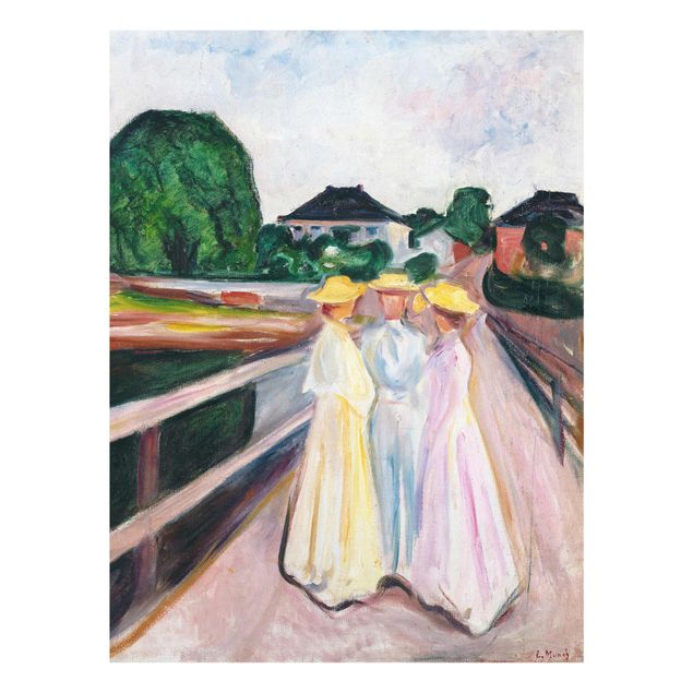 Glasbild - Kunstdruck Edvard Munch - Drei Mädchen auf der Brücke - Expressionismus Hoch 3:4