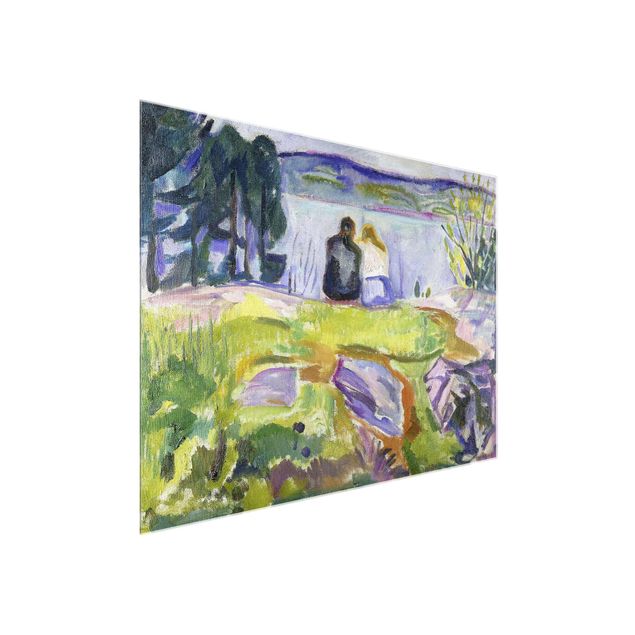 Glasbild - Kunstdruck Edvard Munch - Frühling (Liebespaar am Ufer) - Expressionismus Quer 4:3