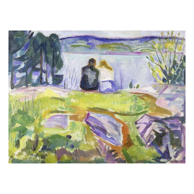 Glasbild - Kunstdruck Edvard Munch - Frühling (Liebespaar am Ufer) - Expressionismus Quer 4:3