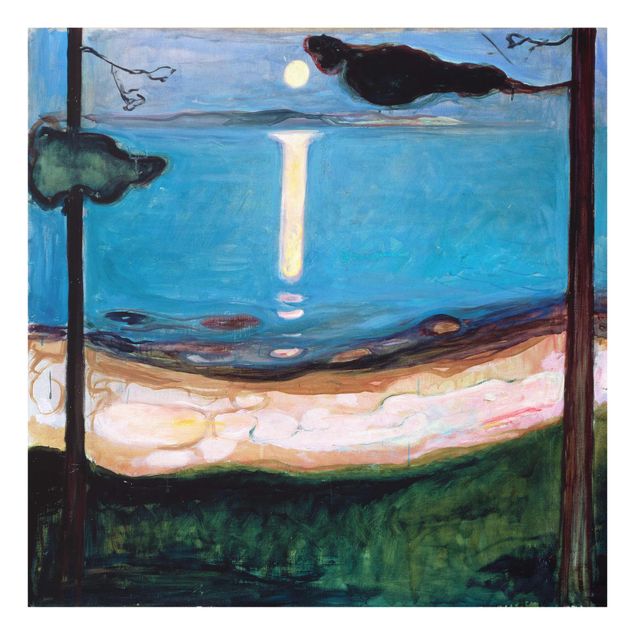 Glasbild - Kunstdruck Edvard Munch - Mondnacht - Expressionismus Quadrat 1:1