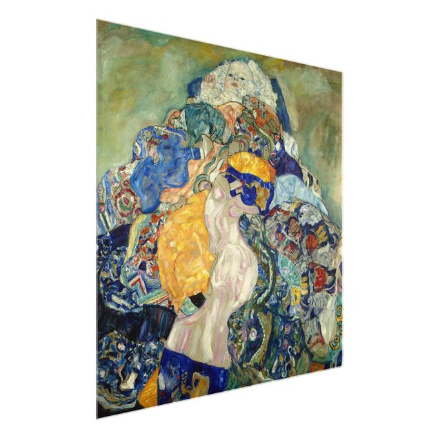 Glasbild - Kunstdruck Gustav Klimt - Baby (Wiege) - Jugendstil Quadrat 1:1