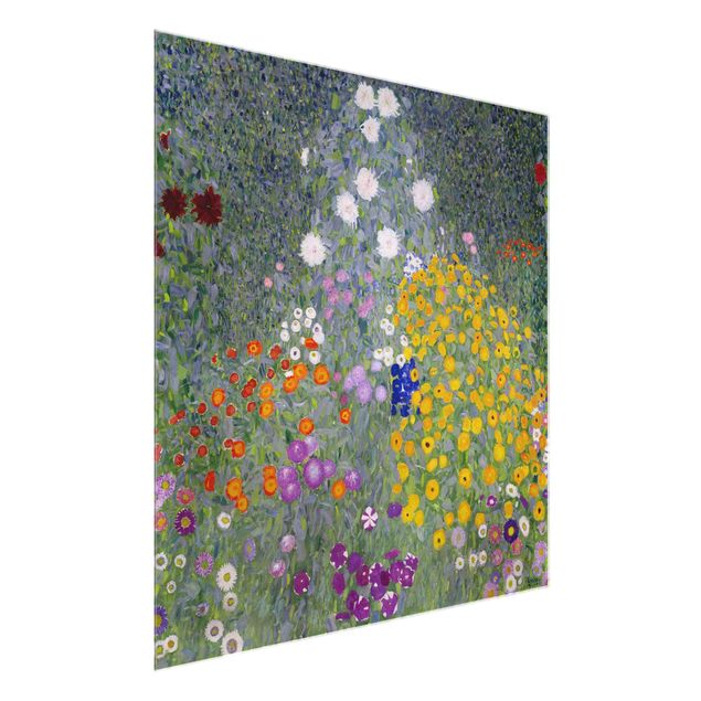 Glasbild - Kunstdruck Gustav Klimt - Bauerngarten - Jugendstil Quadrat 1:1