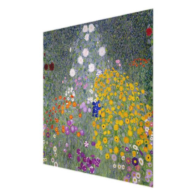 Glasbild - Kunstdruck Gustav Klimt - Bauerngarten - Jugendstil Quadrat 1:1