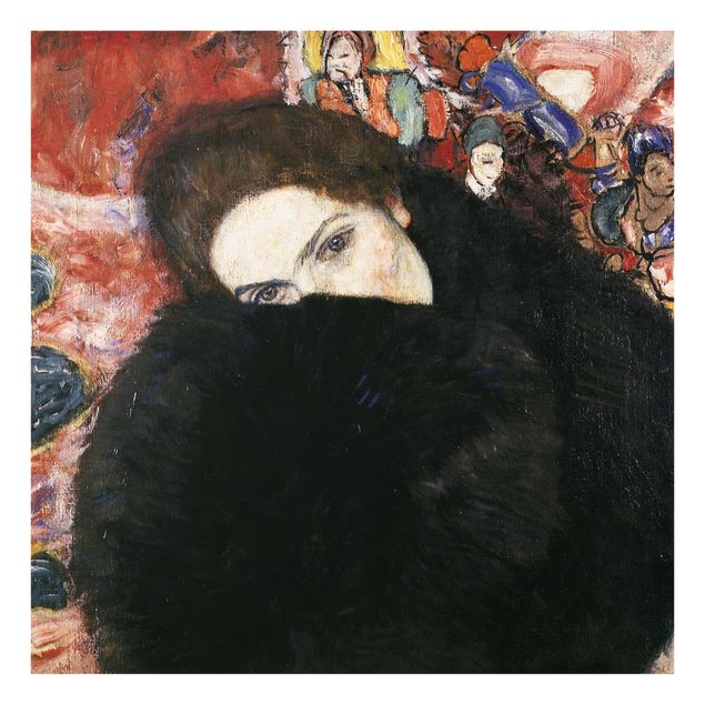 Glasbild - Kunstdruck Gustav Klimt - Dame mit Muff - Jugendstil Quadrat 1:1