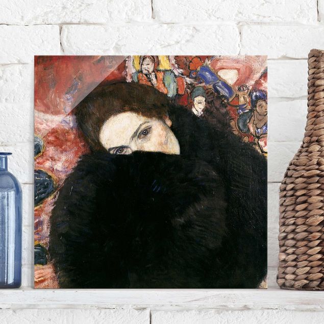 Glas Magnettafel Gustav Klimt - Dame mit Muff