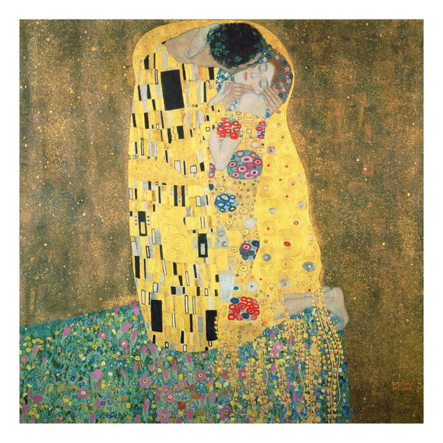 Glasbild - Kunstdruck Gustav Klimt - Der Kuß - Jugendstil Quadrat 1:1