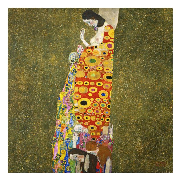 Glasbild - Kunstdruck Gustav Klimt - Die Hoffnung II - Jugendstil Quadrat 1:1