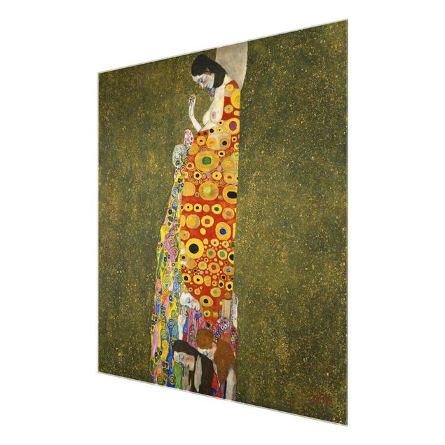 Glasbild - Kunstdruck Gustav Klimt - Die Hoffnung II - Jugendstil Quadrat 1:1