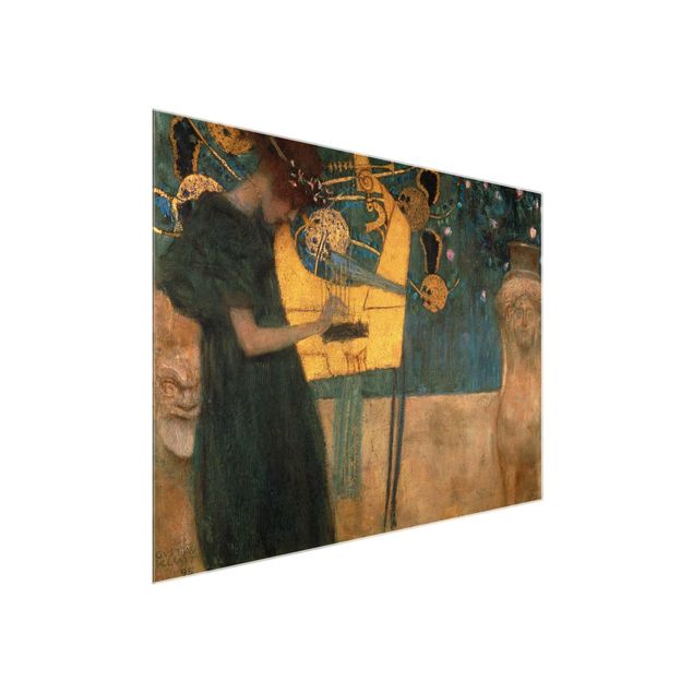 Glasbild - Kunstdruck Gustav Klimt - Die Musik - Jugendstil Quer 4:3