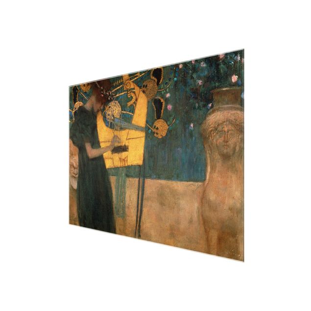 Glasbild - Kunstdruck Gustav Klimt - Die Musik - Jugendstil Quer 4:3