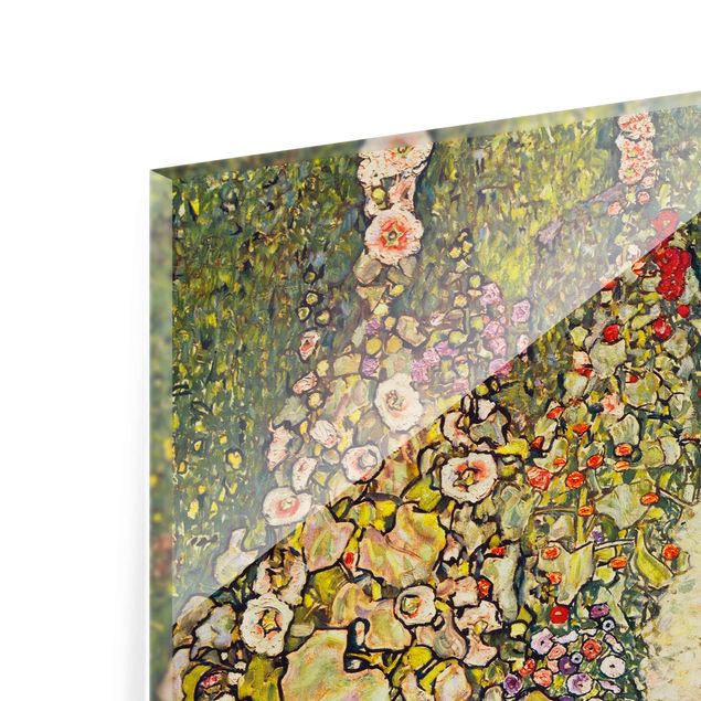 Glasbild - Kunstdruck Gustav Klimt - Gartenweg mit Hühnern - Jugendstil Quadrat 1:1