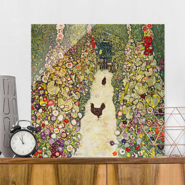 Glas Magnetboard Gustav Klimt - Gartenweg mit Hühnern