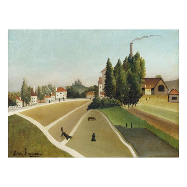 Glasbild - Kunstdruck Henri Rousseau - Landschaft mit Fabrik - Quer 4:3