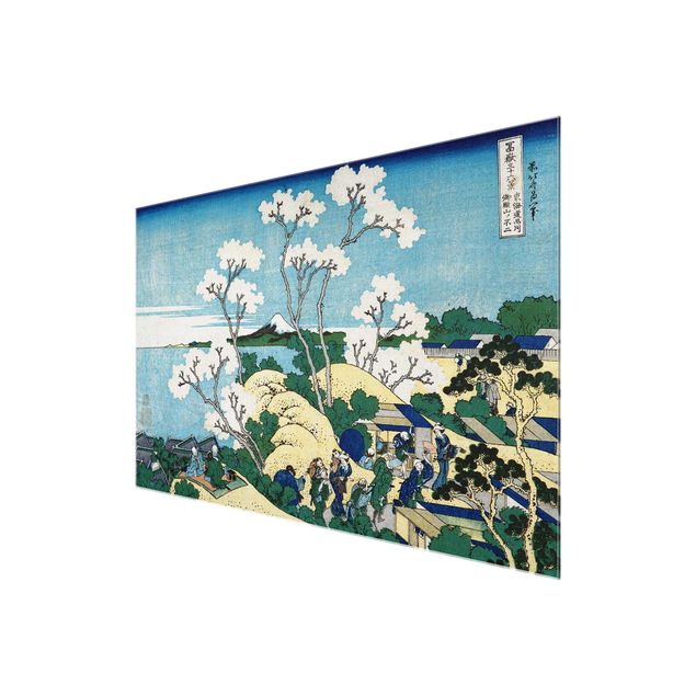 Glasbild - Kunstdruck Katsushika Hokusai - Der Fuji von Gotenyama in Shinagawa von der Handesstraße Tokaido aus - Quer 3:2