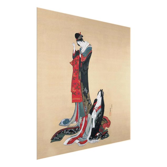 Glasbild - Kunstdruck Katsushika Hokusai - Zwei Kurtisanen - Quadrat 1:1