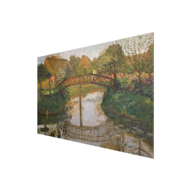 Glasbild - Kunstdruck Otto Modersohn - Bauerngarten mit Brücke - Quer 3:2