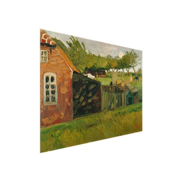 Glasbild - Kunstdruck Otto Modersohn - Rotes Haus mit Ställen - Quer 4:3