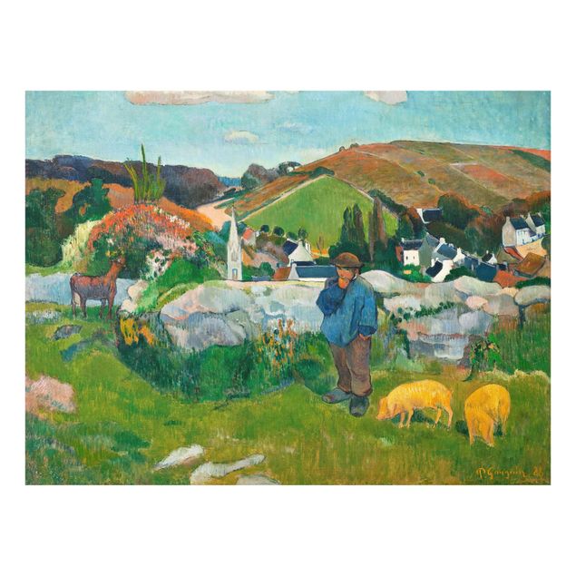 Glasbild - Kunstdruck Paul Gauguin - Der Schweinehirt - Post-Impressionismus Quer 4:3