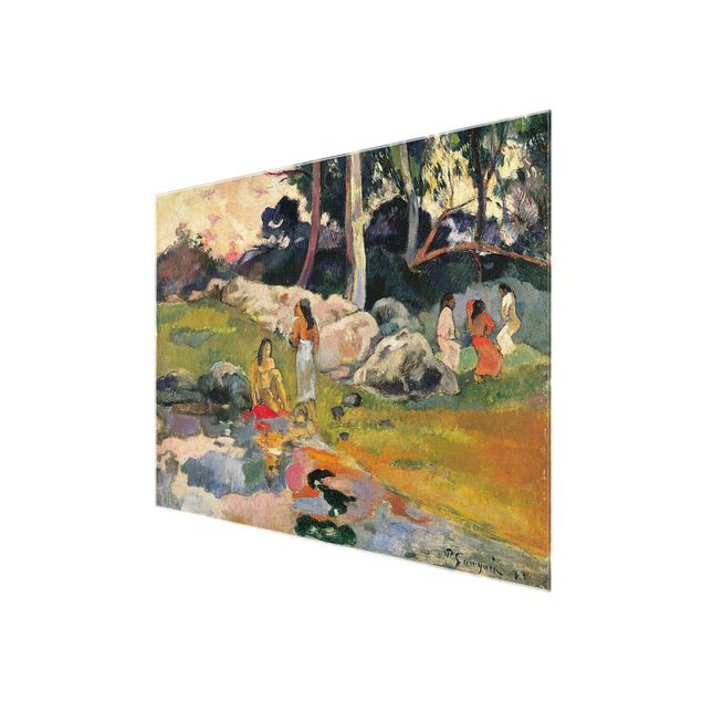 Glasbild - Kunstdruck Paul Gauguin - Frauen an einem Flussufer - Post-Impressionismus Quer 4:3